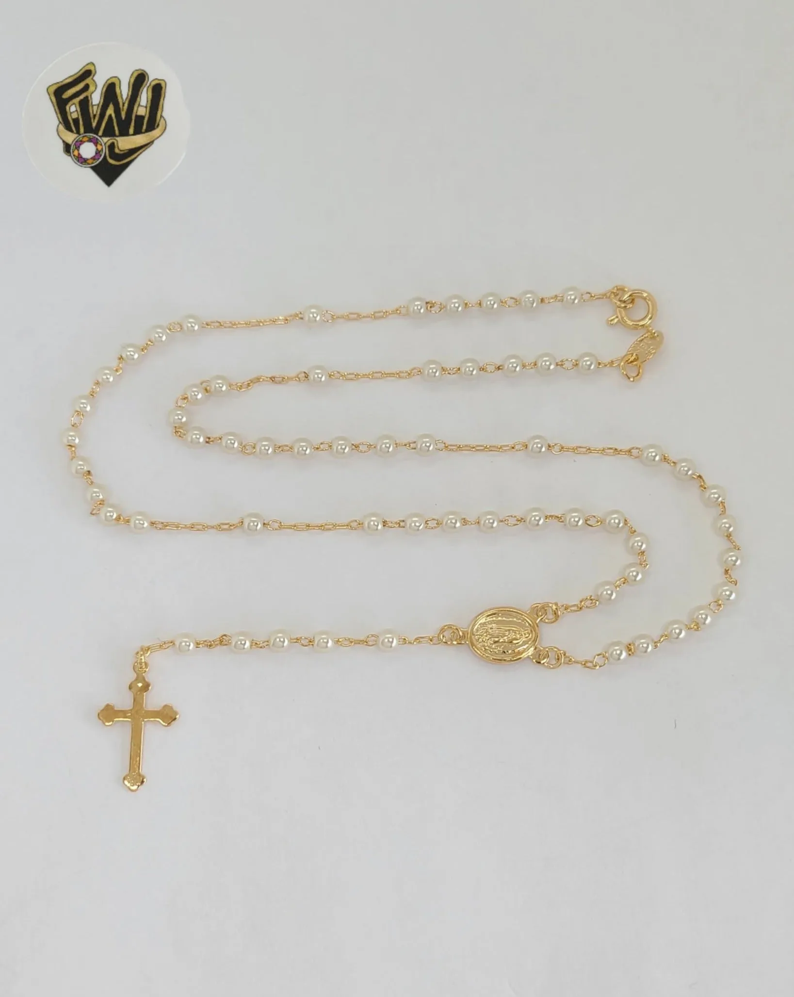 (1-3350-2) Gold Laminate - 3mm Guadalupe Virgin Rosary Necklace - 18 - BGF.