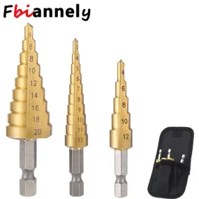 3-12mm 4-12mm 4-20mm HSS Straight Groove Step Drill Bit Set Titanium Coated Wood Metal Hole Cutter Core Drill Bit Set