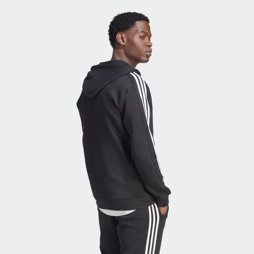 ADIDAS MEN'S 3-STRIPE FLEECE FULL-ZIP JACKET BLACK