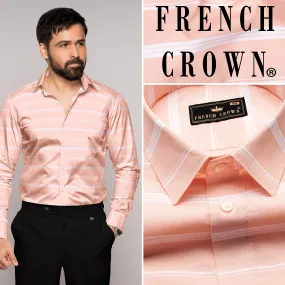 Almond Peach and White Striped Royal Oxford Shirt