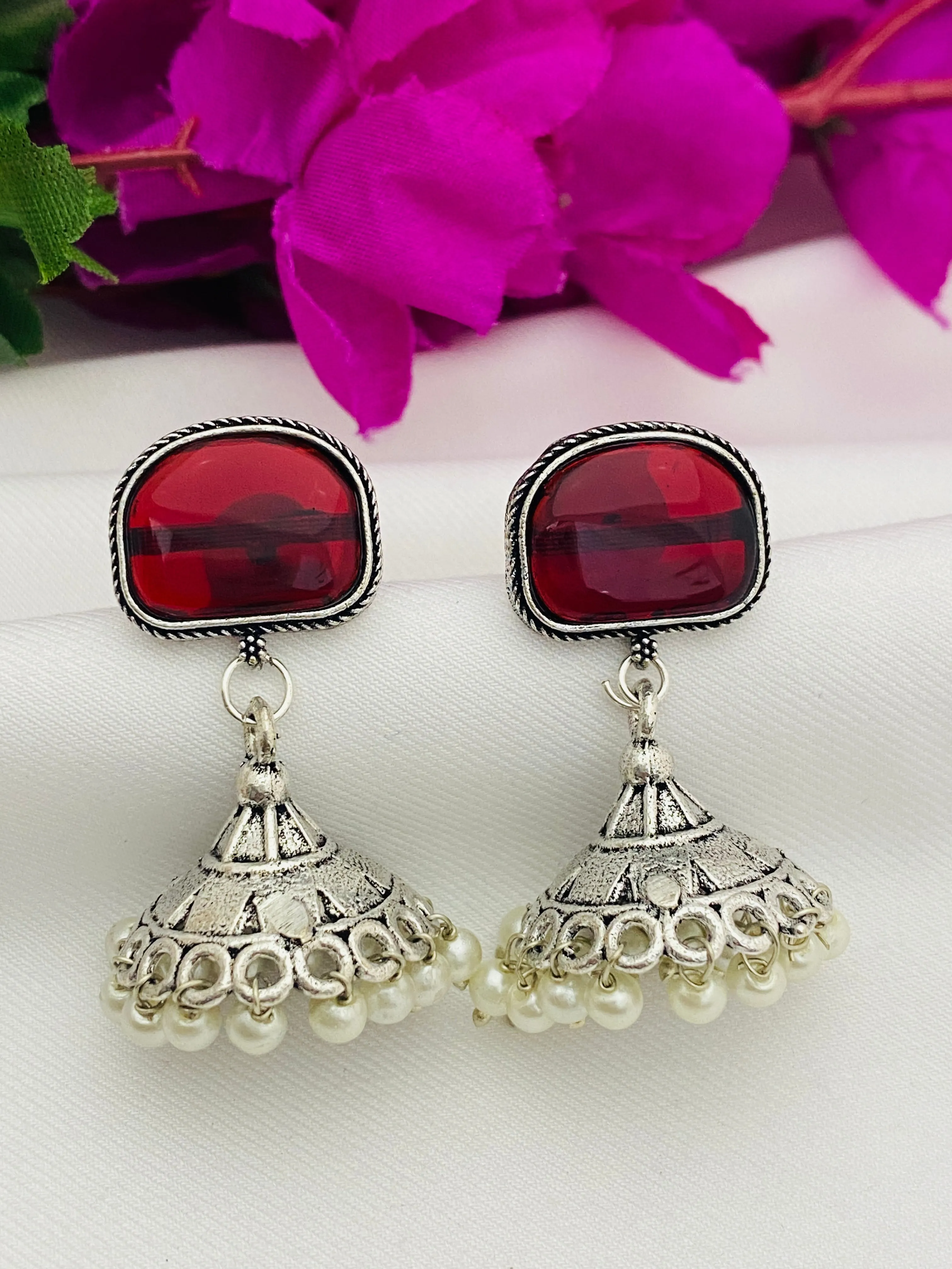 Appealing Oxidized Wine Color Small Jhumkas Earrings For Women