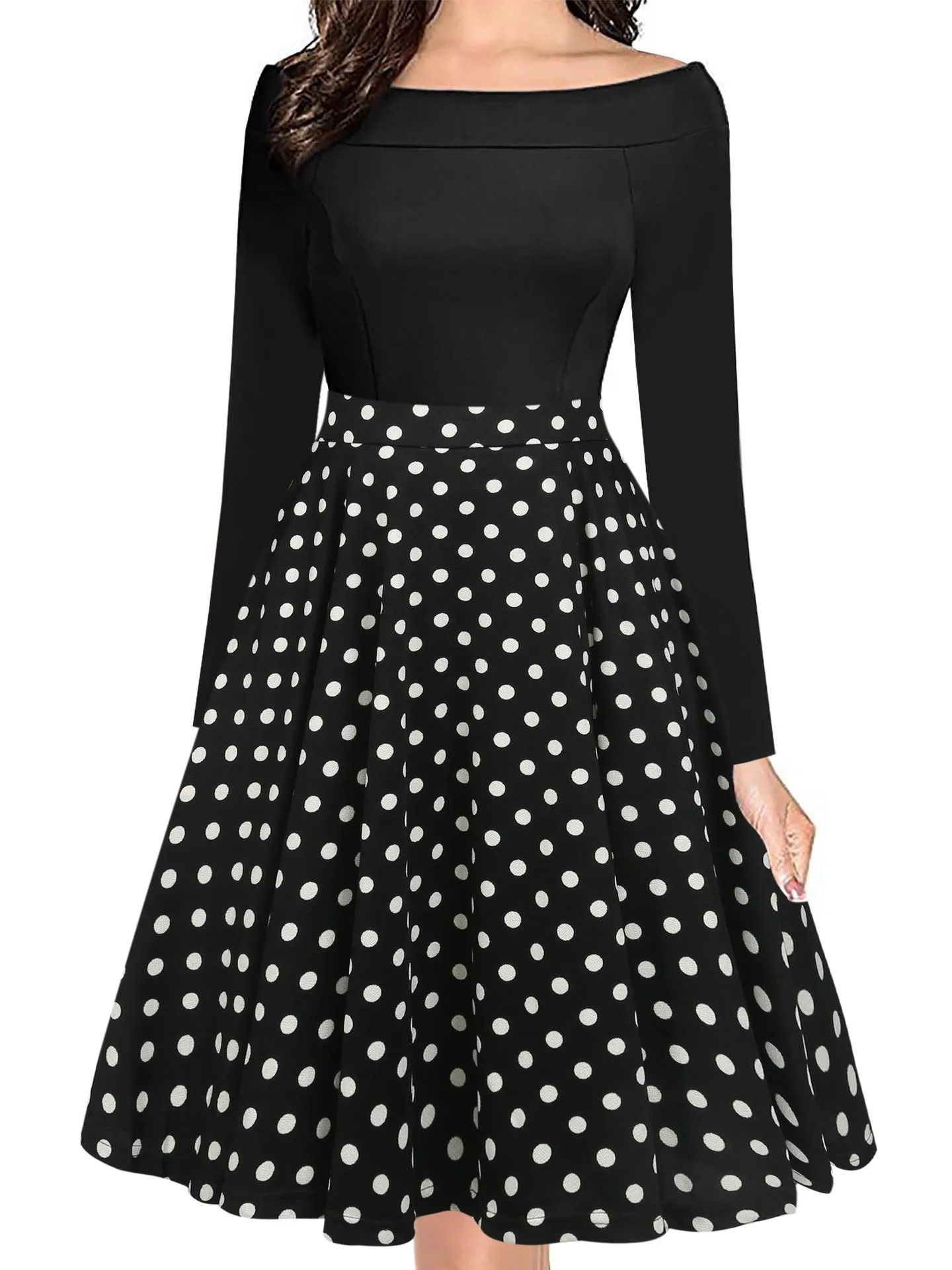 Black Bodice Contrast Off-Shoulder Dress