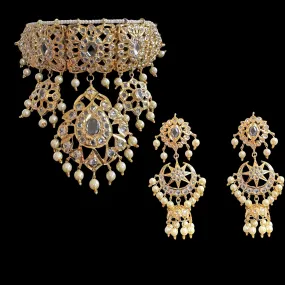 C294 Shahzeen choker set ( golden pearls ) ( SHIPS IN 2 WEEKS  )