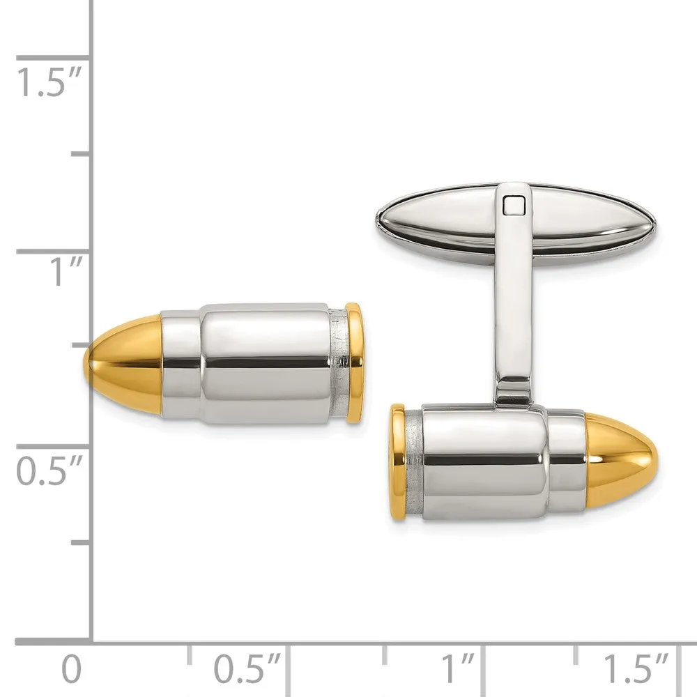 Chisel Stainless Steel Polished Yellow IP-Plated Bullet Cuff Links