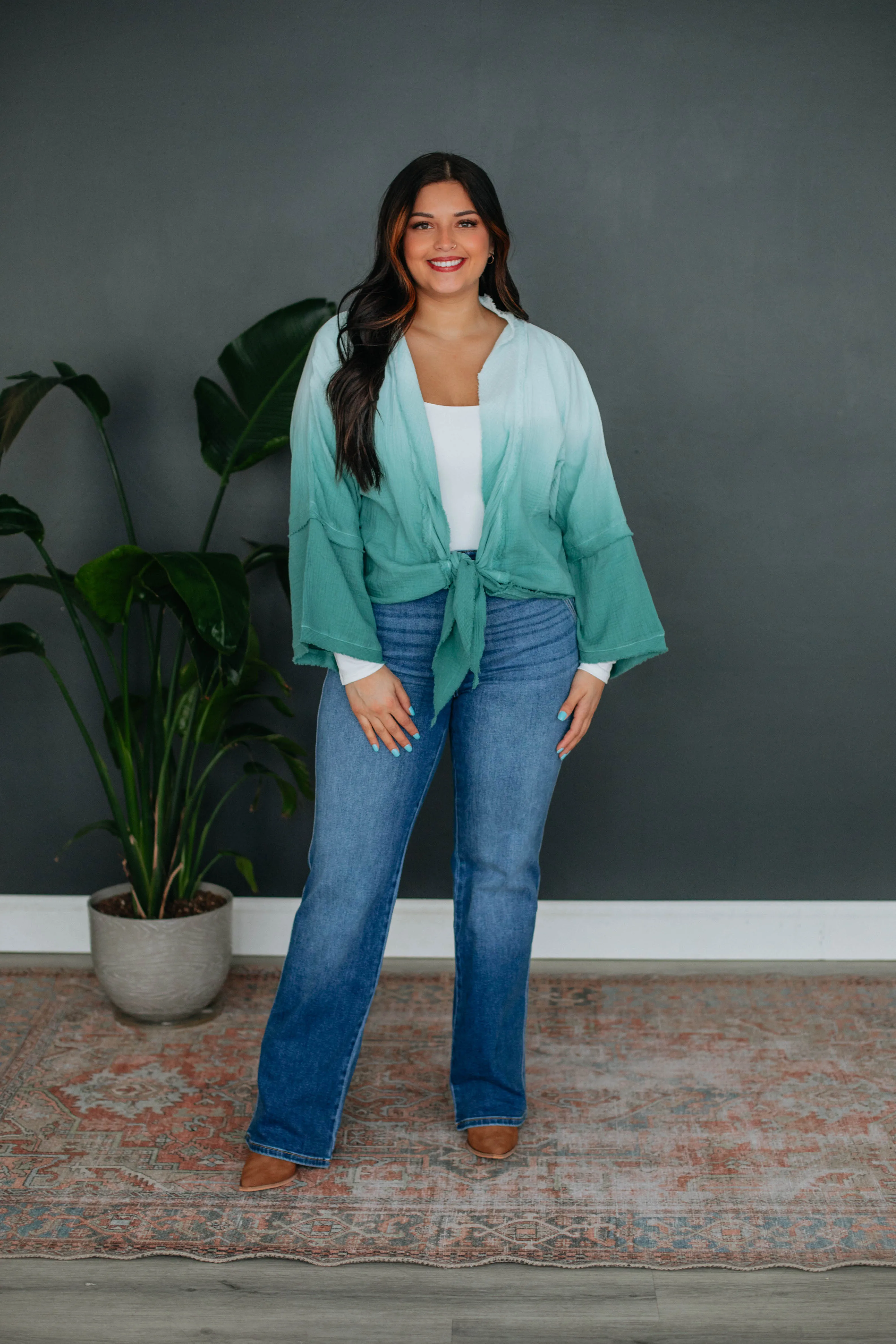 Dalma Textured Cardigan - Teal Mix