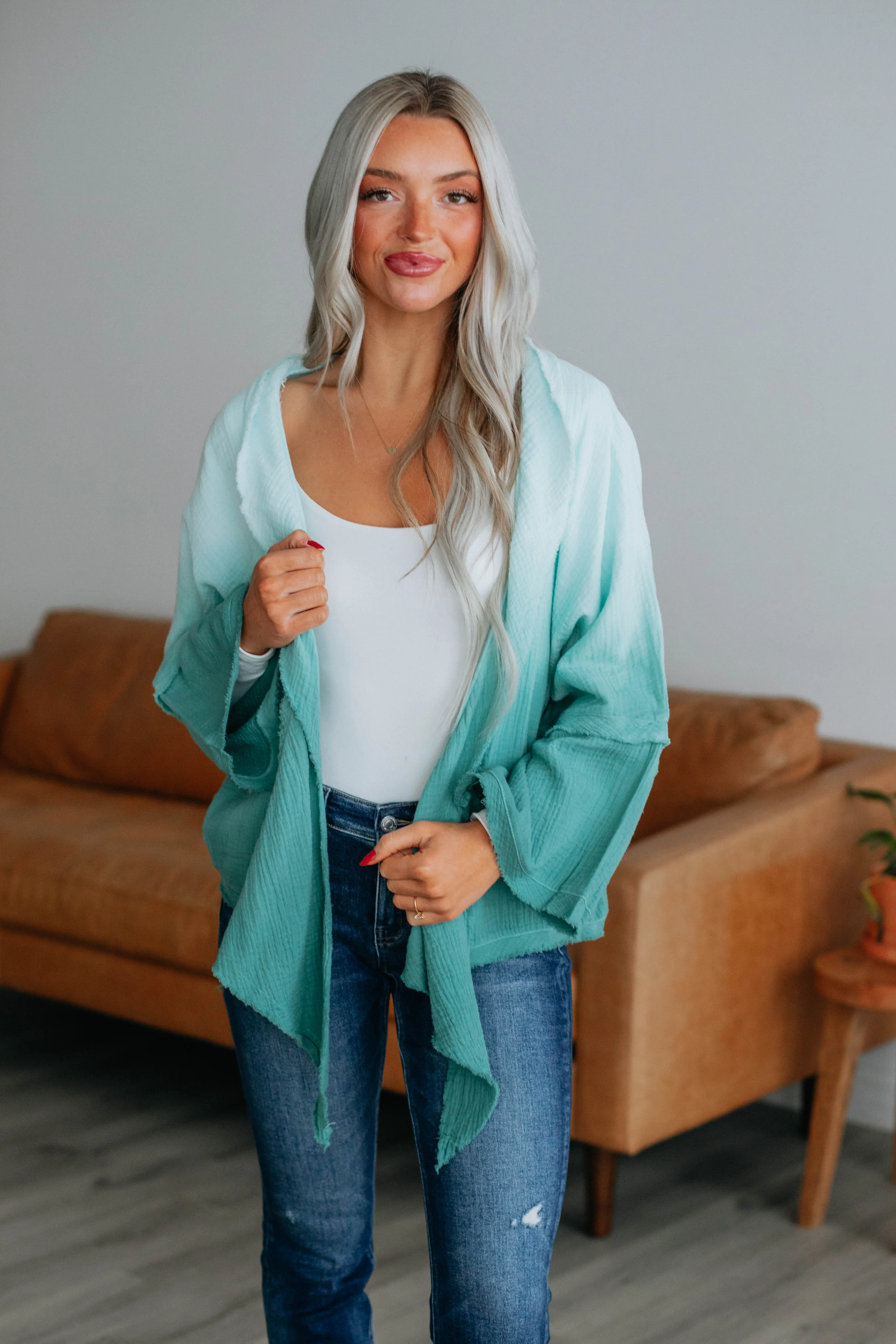 Dalma Textured Cardigan - Teal Mix