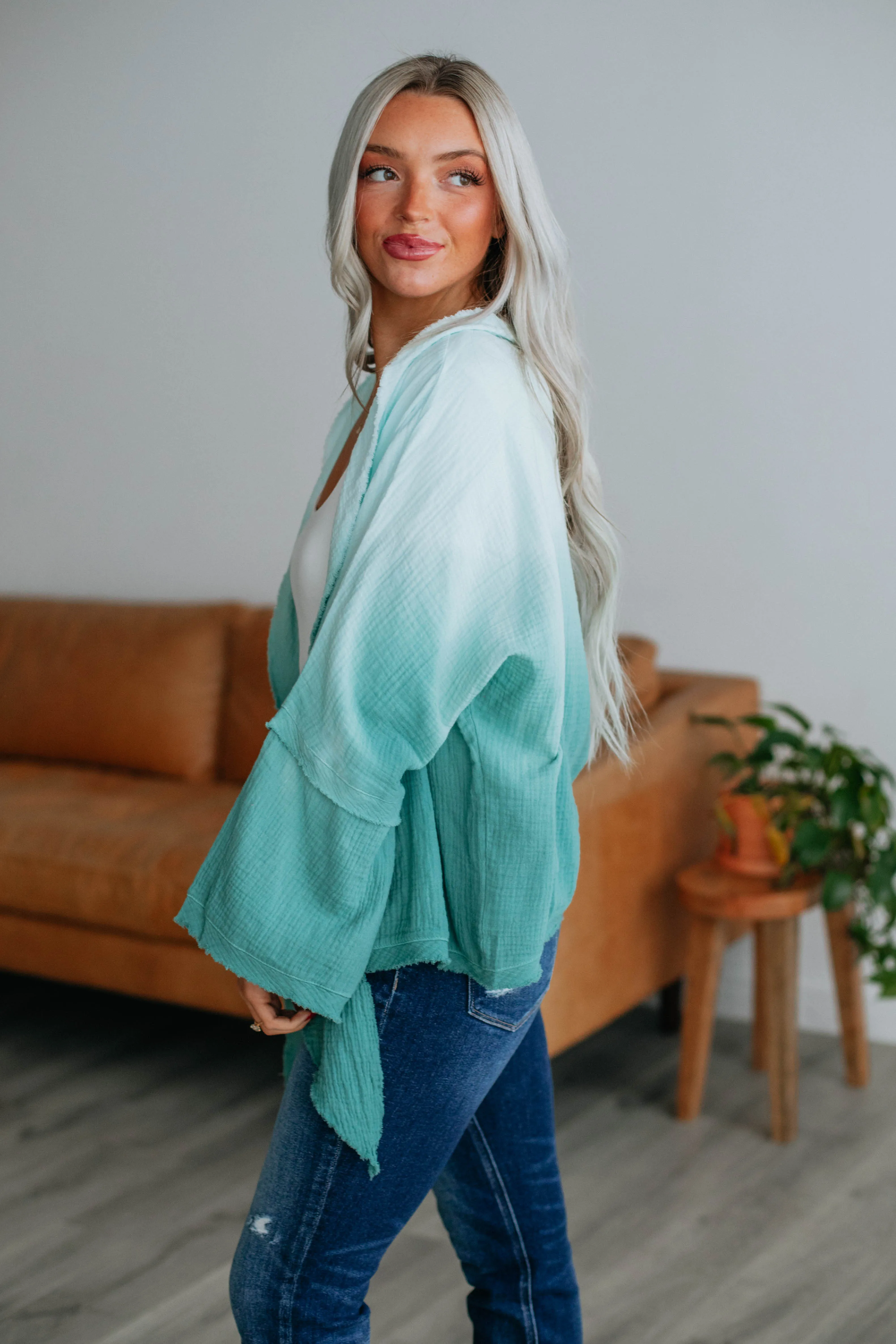 Dalma Textured Cardigan - Teal Mix