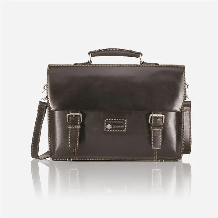 Double Buckle Laptop Briefcase, Oxford Black