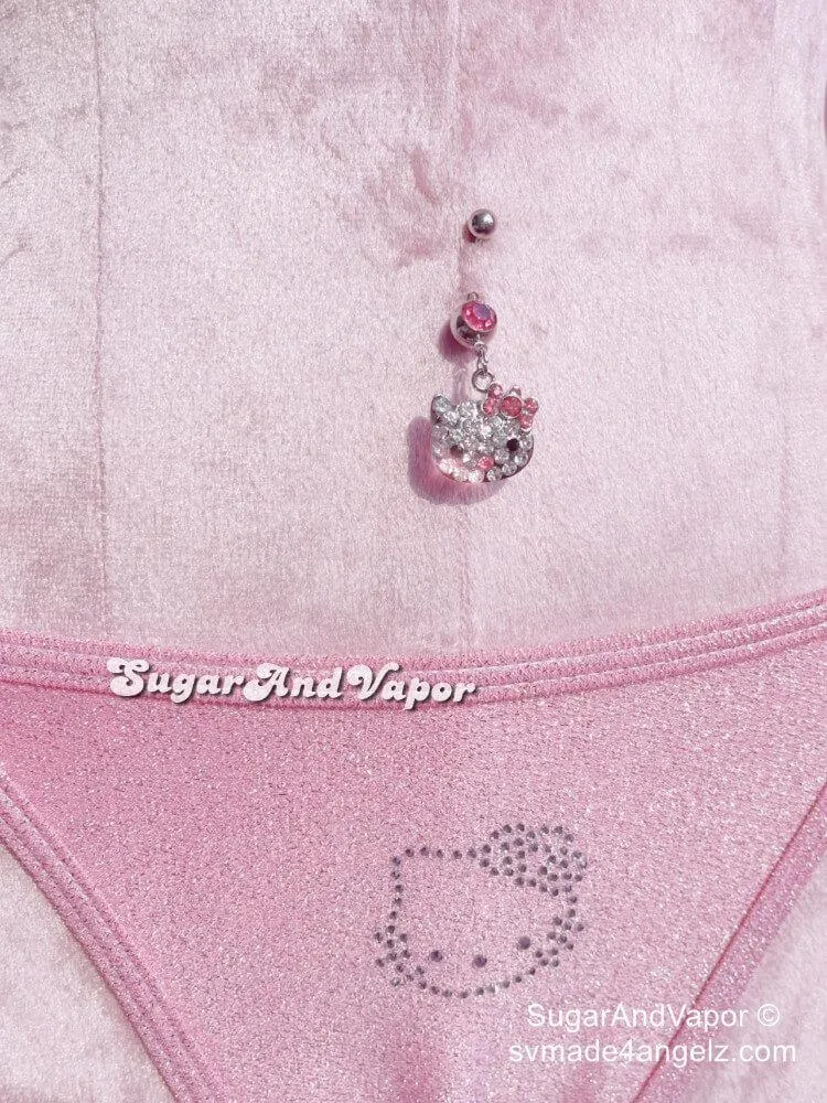 Full Rhinestones Kitten Head Belly Ring