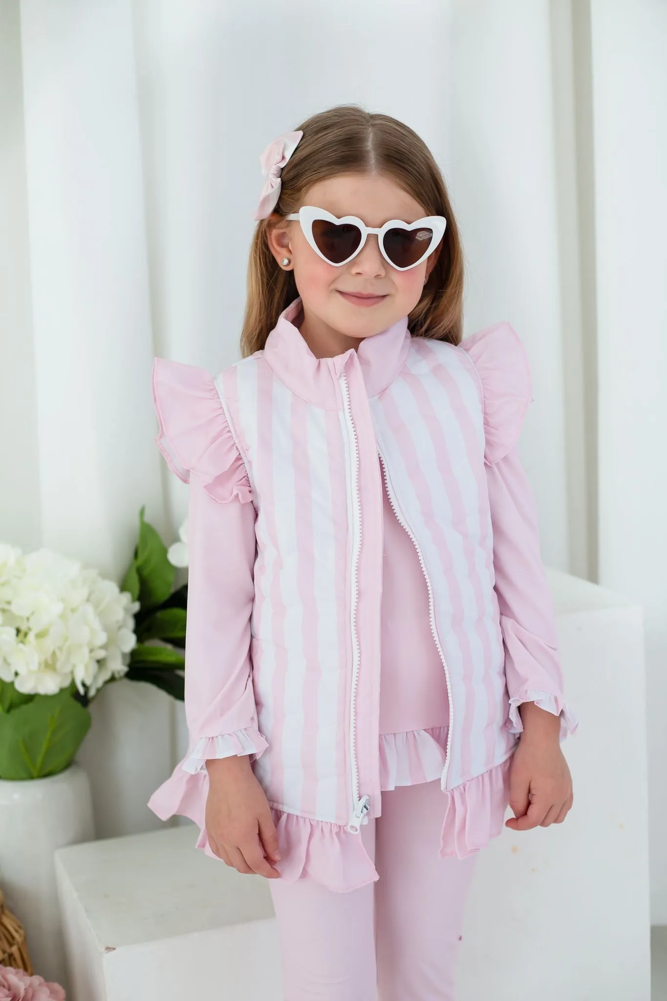 Girls Pink Stripe Gilet