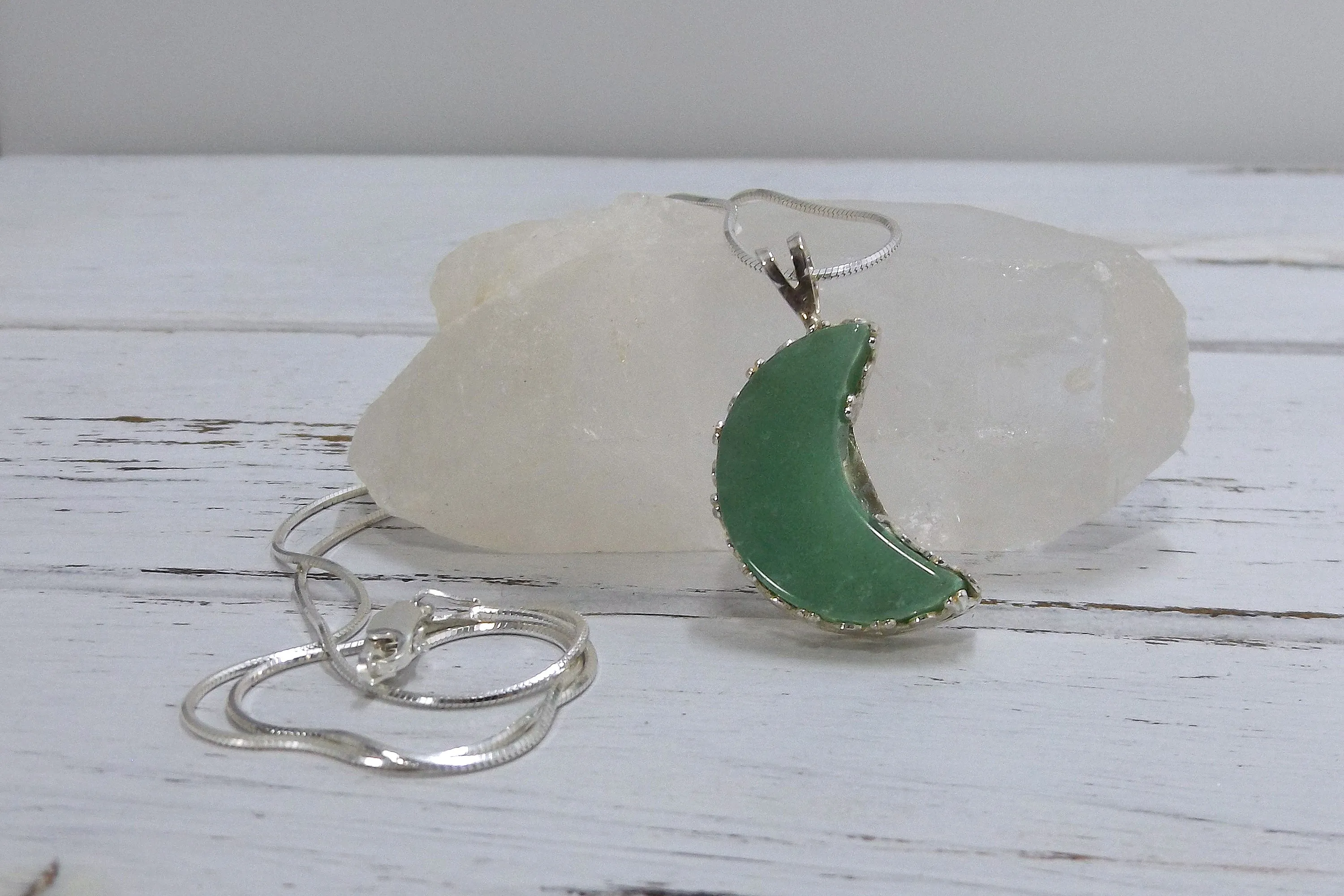 Green Aventurine Crescent Moon Necklace