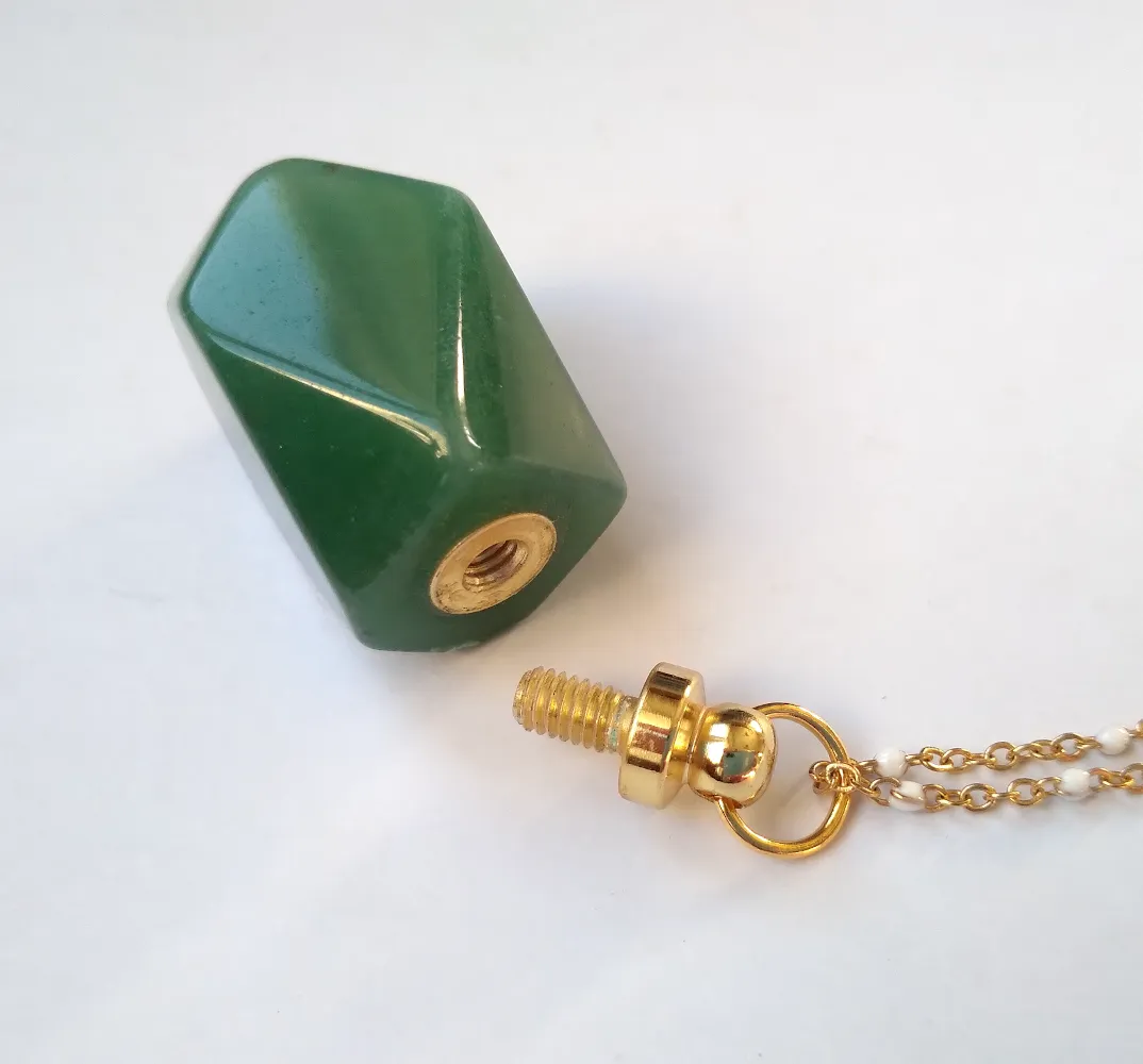 Green Jade Faceted Hexagon Essential Oil Bottle Pendant Gold