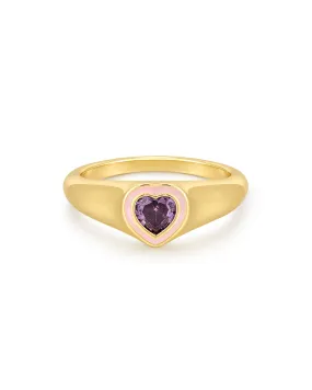 Heart Signet Ring- Pink- Gold