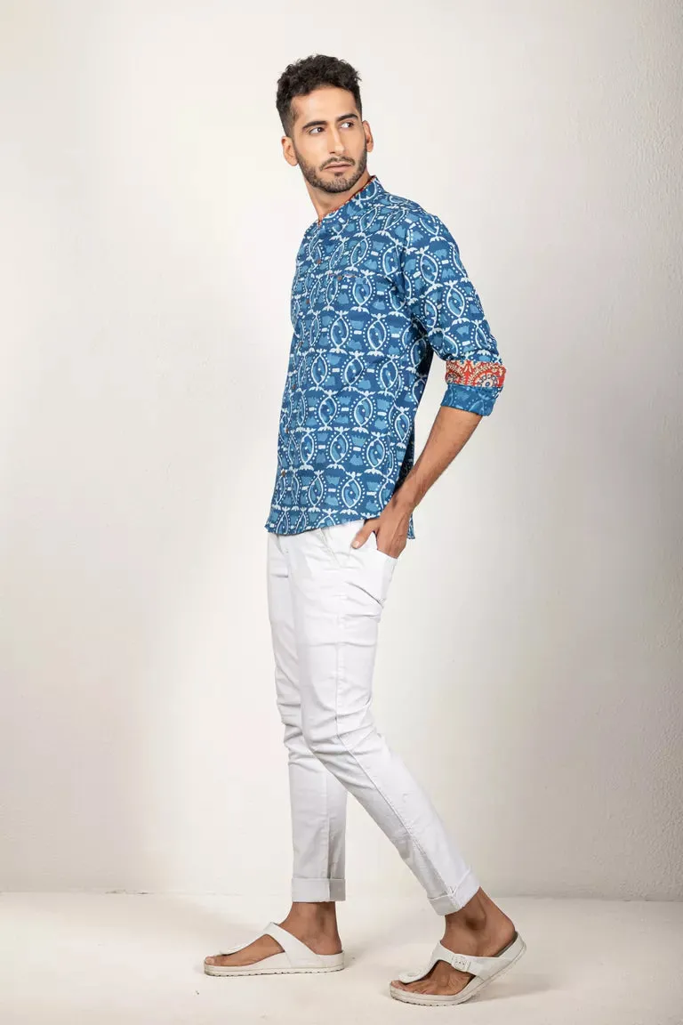 Indigo-Colored Dabu Printed Shirt