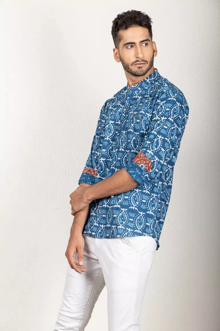 Indigo-Colored Dabu Printed Shirt