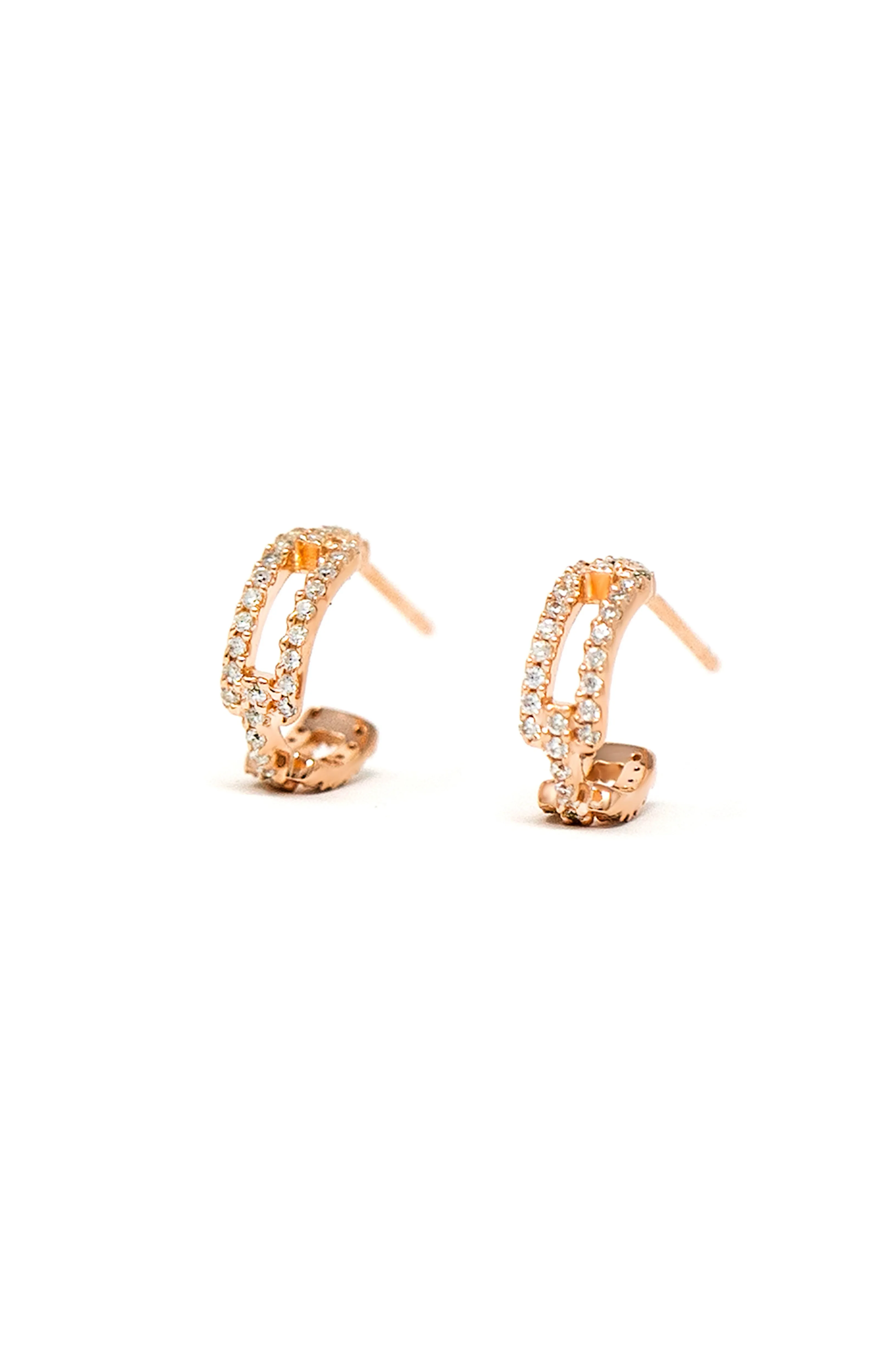 Interlinked Trendy Rose Gold Plated Sterling Silver French Hoop Earrings