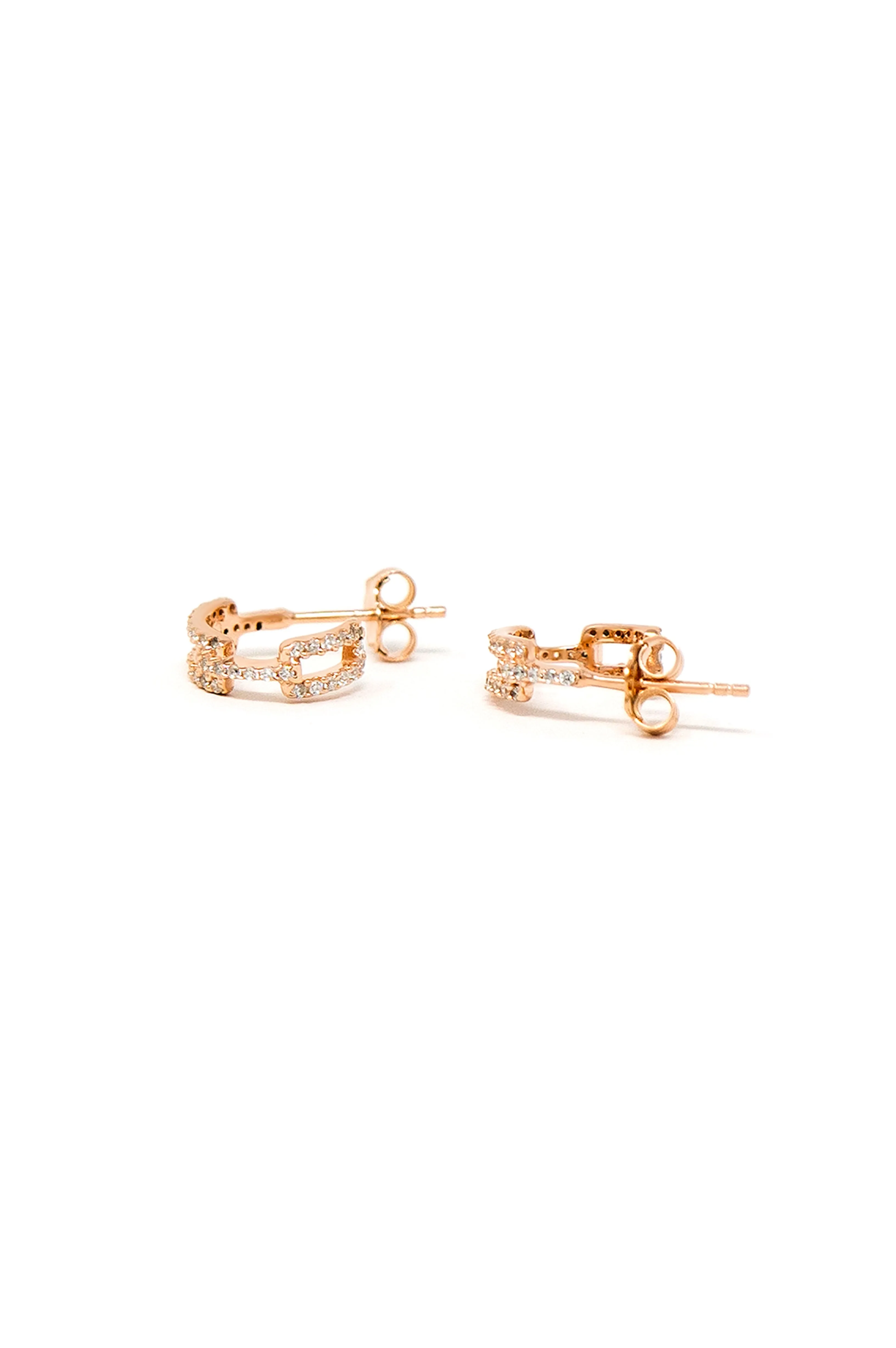 Interlinked Trendy Rose Gold Plated Sterling Silver French Hoop Earrings