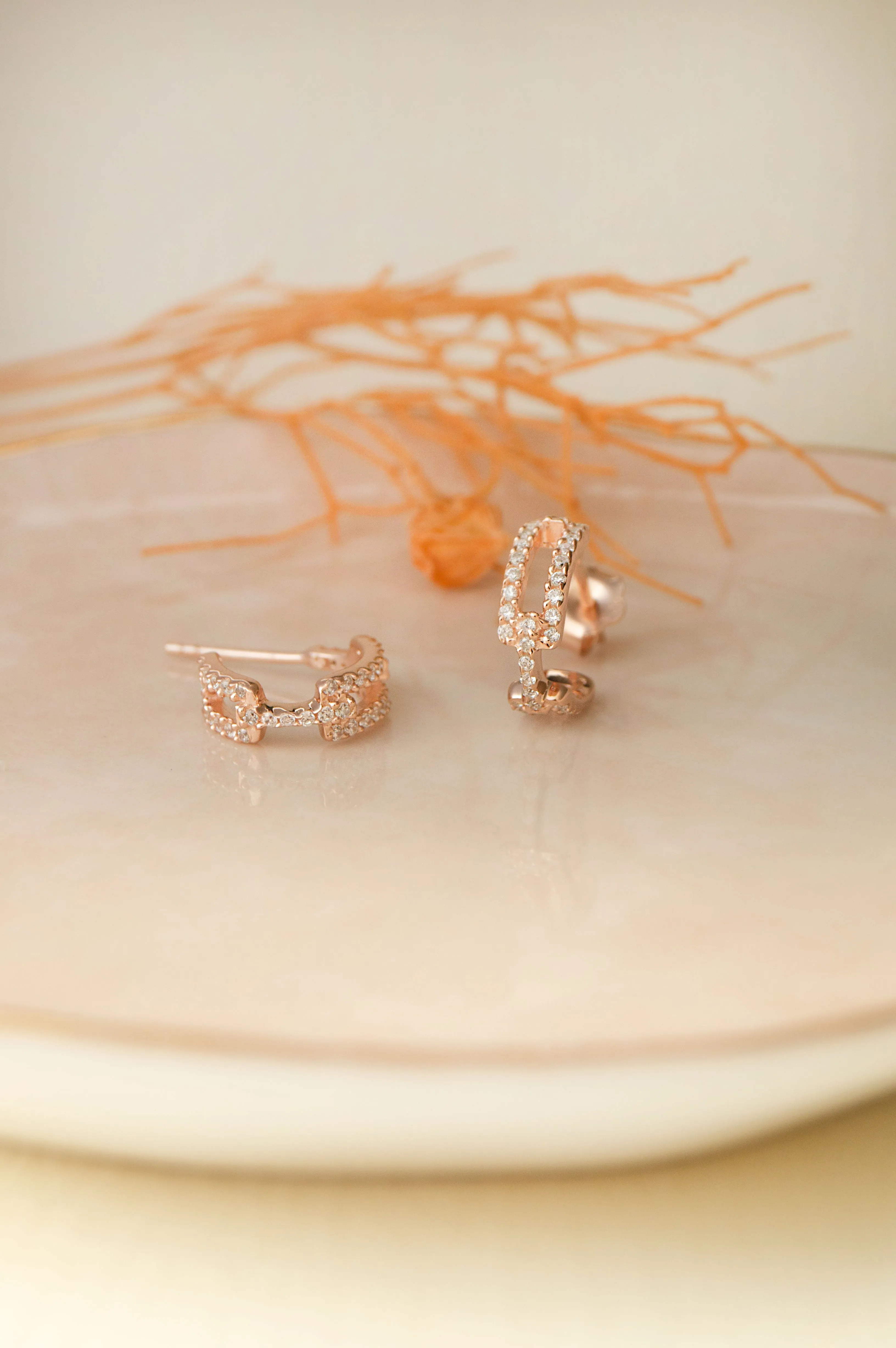 Interlinked Trendy Rose Gold Plated Sterling Silver French Hoop Earrings