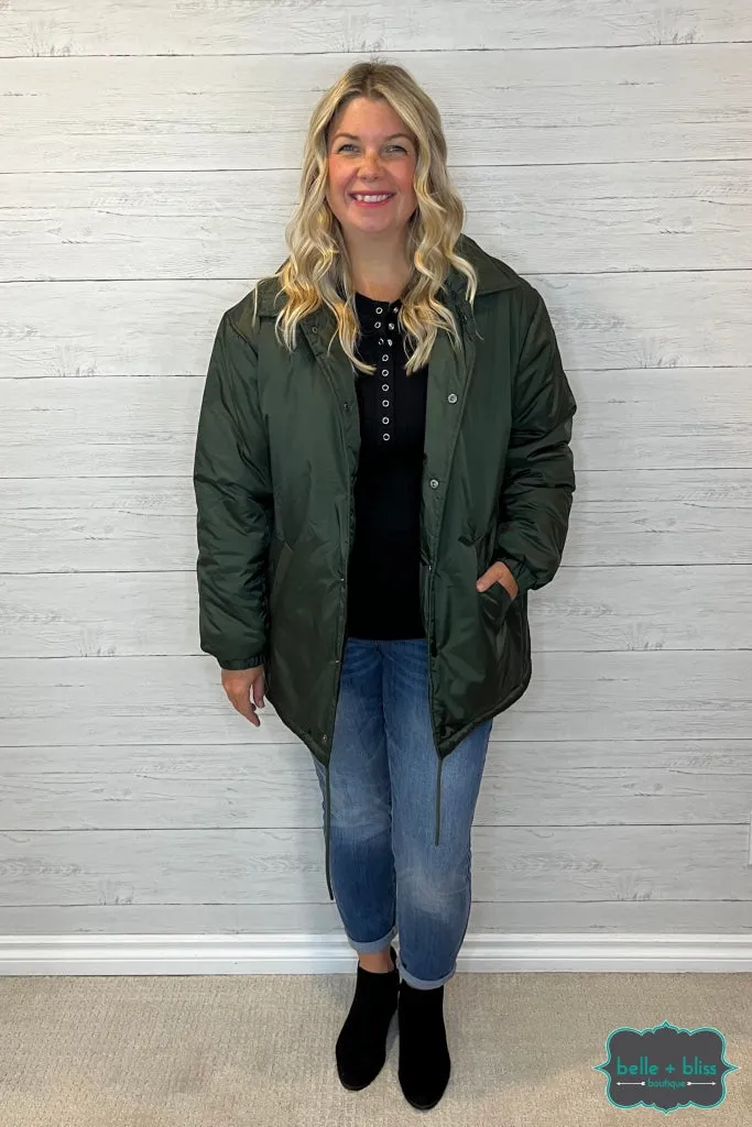 Jazz Longline Oversized Jacket - Olive