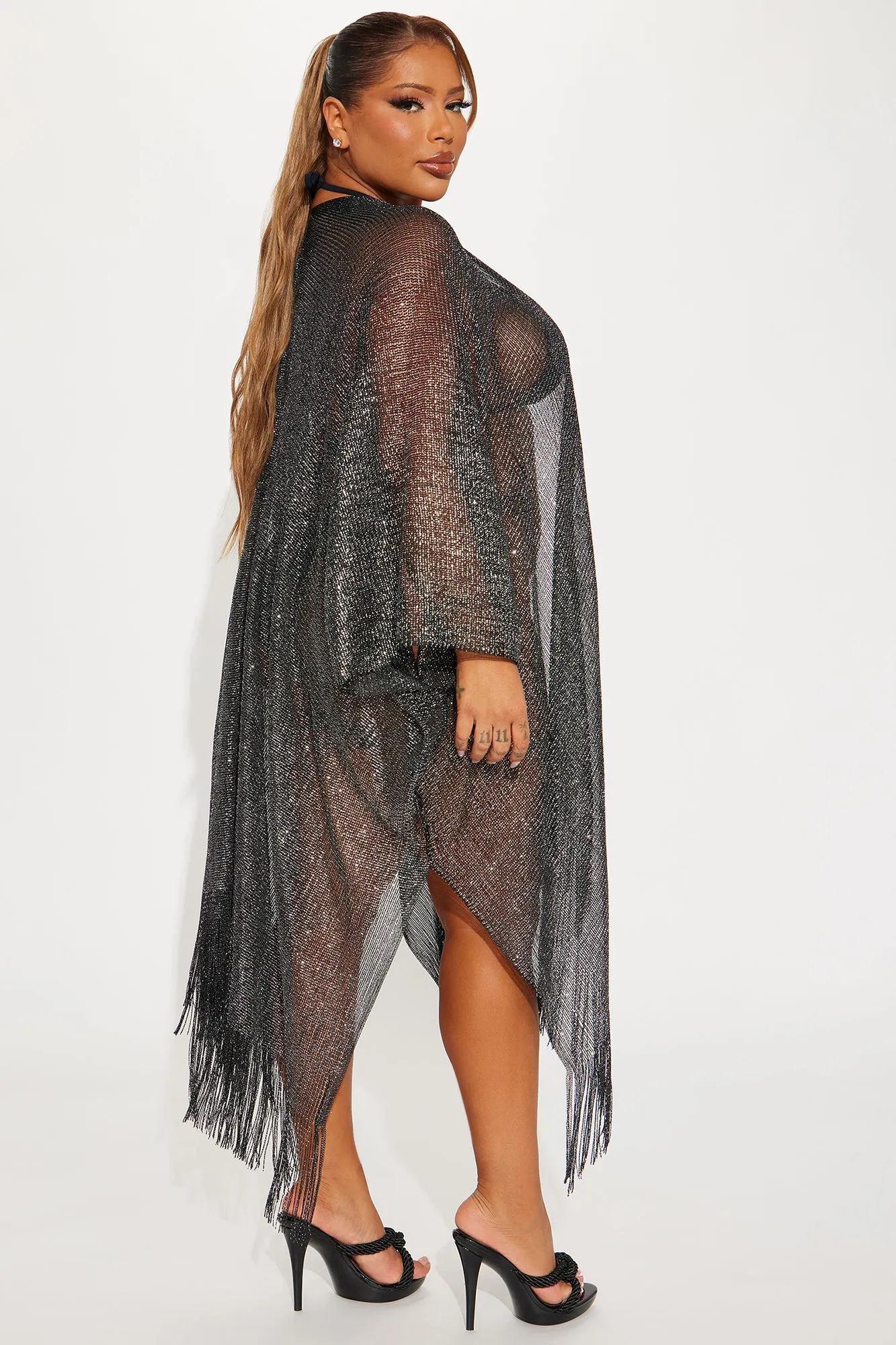 Kerry Fringe Cover Up Kimono - Black