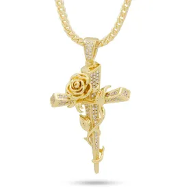 King Ice The Rose Thorned Cross Necklace