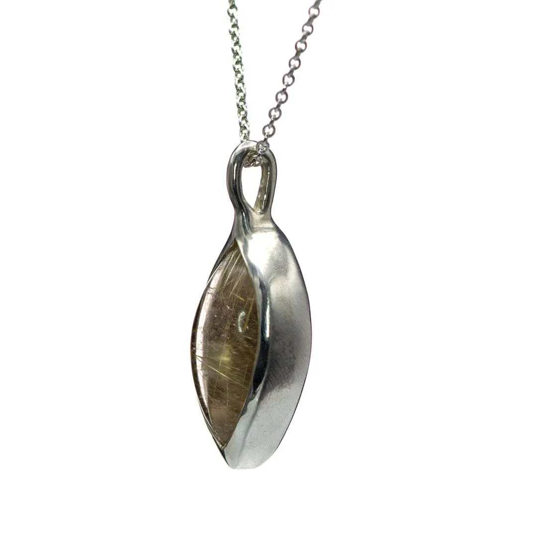 Marquise Golden Rutile Quartz Bezel set Pendant Sterling Silver Necklace, Ready to Ship