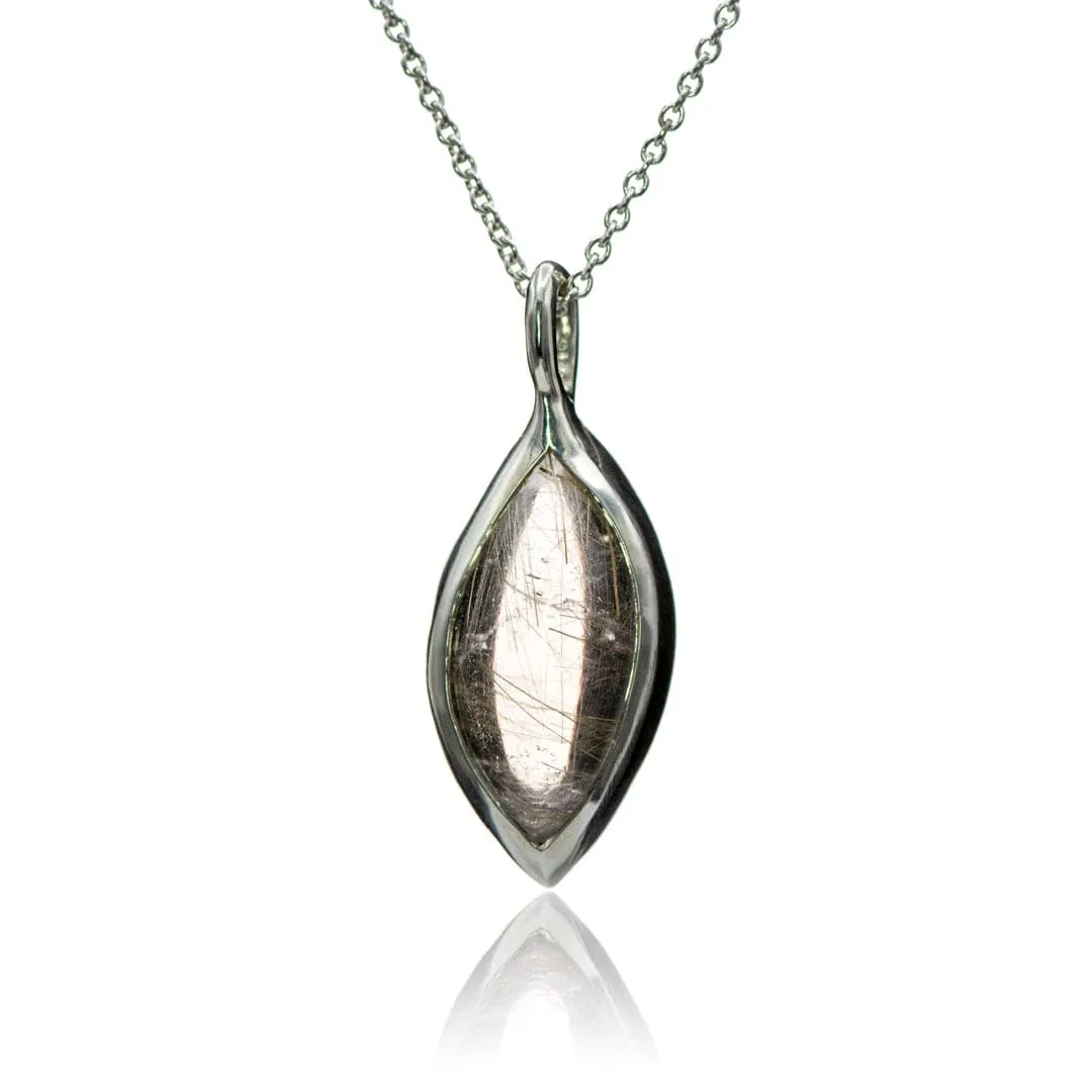 Marquise Golden Rutile Quartz Bezel set Pendant Sterling Silver Necklace, Ready to Ship