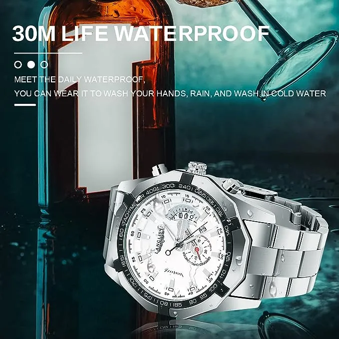 Mens Watches Fashion Waterproof Automatic Stainless Steel and Leather Chronograph Quartz Watch Business Auto Date Wristwatch S4542141