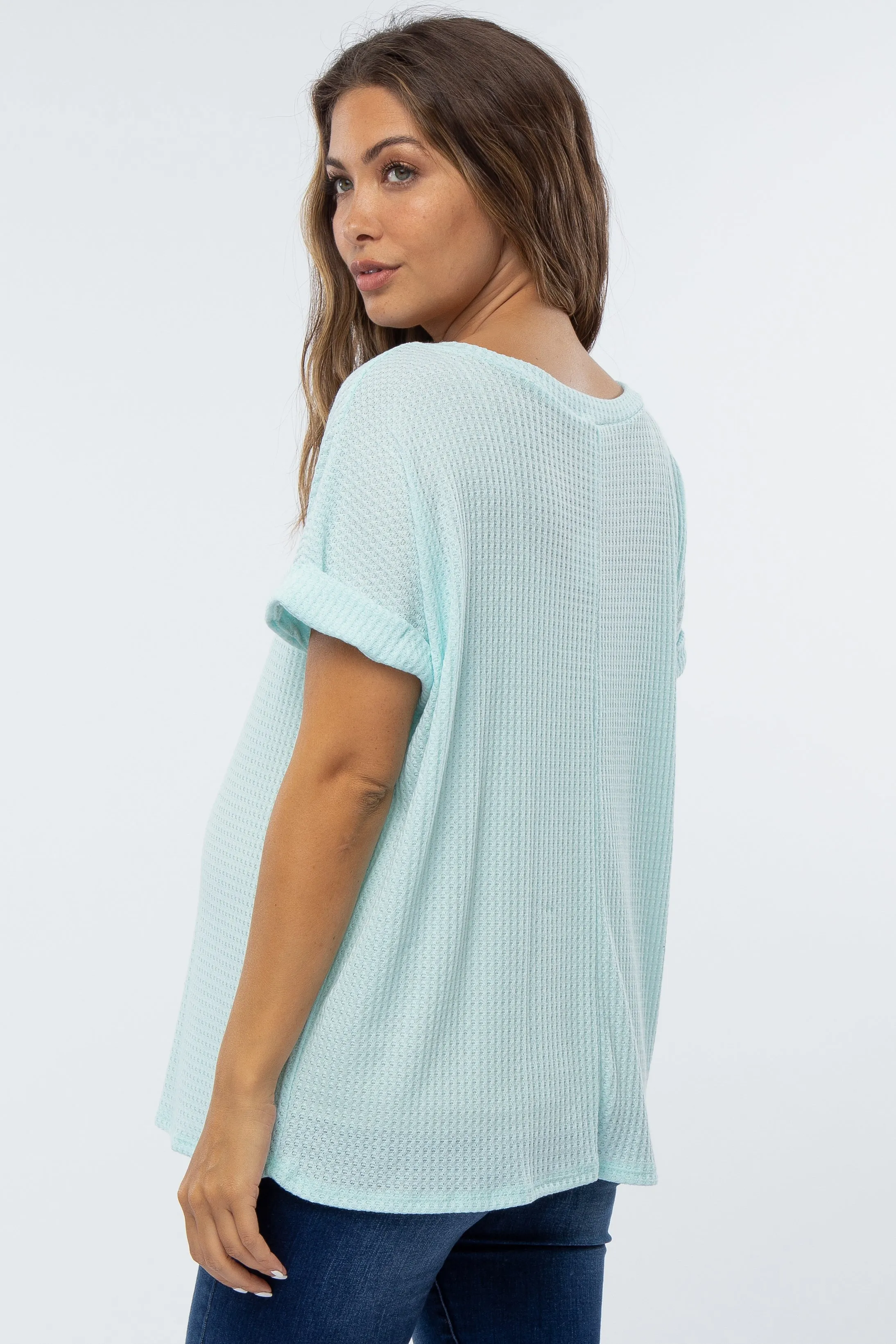 Mint Green Boxy Waffle Knit Maternity Top