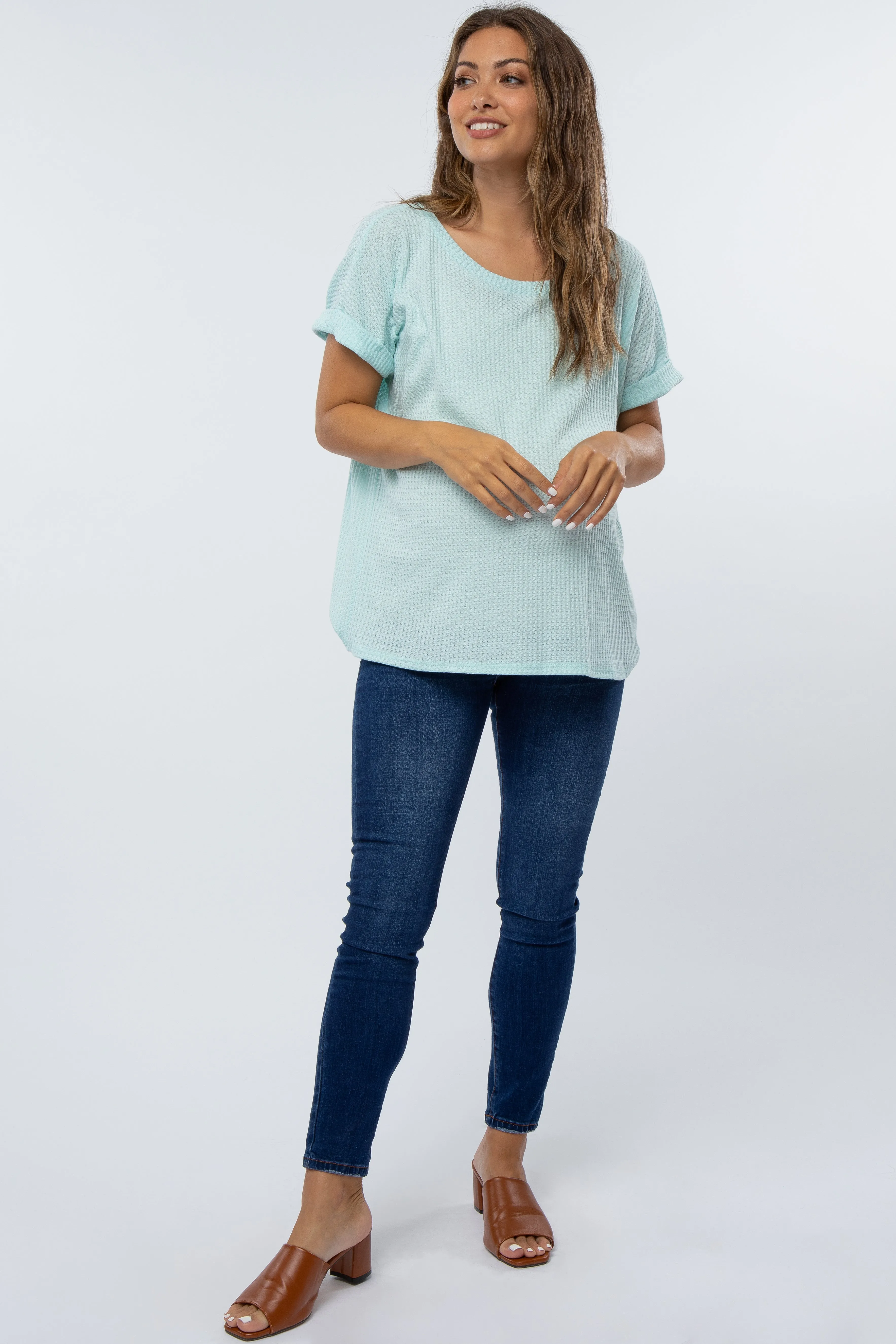 Mint Green Boxy Waffle Knit Maternity Top