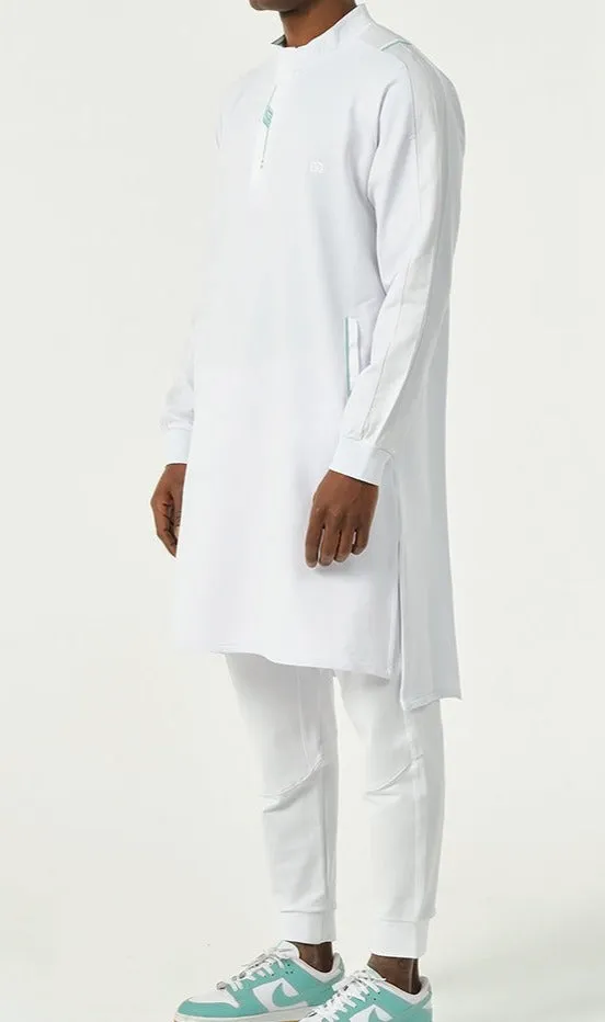 Muslim Men’s Short Jubba Kamisweat Subtil QL in White and Mint