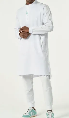 Muslim Men’s Short Jubba Kamisweat Subtil QL in White and Mint