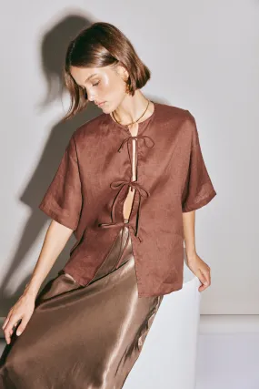 Naomi Linen Smock Top Umber