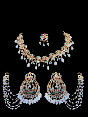 NS194 Malavika necklace set in Navratan    ( READY TO SHIP )