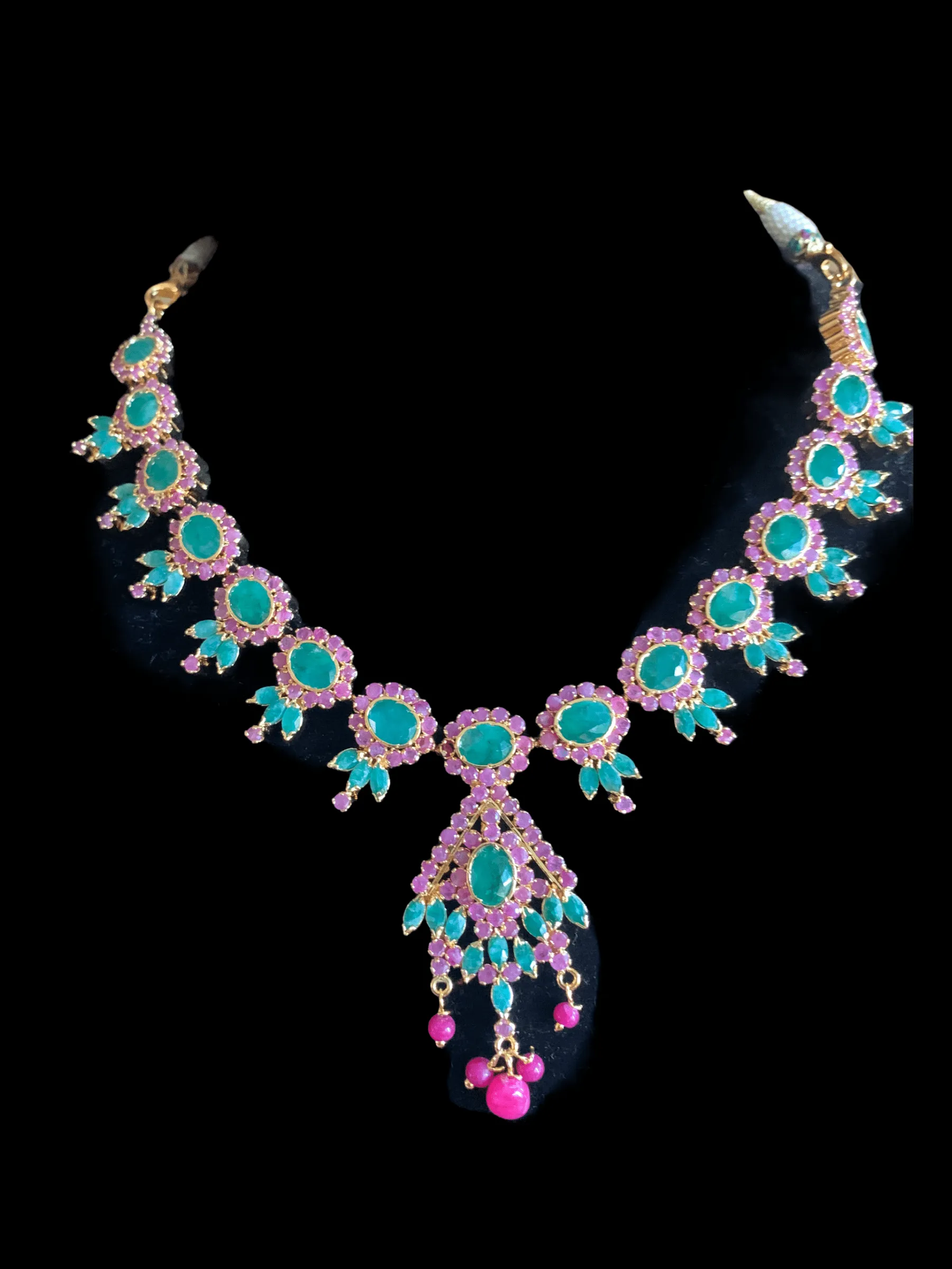 NS248  , real ruby emerald gold plated necklace set ( READY TO SHIP)