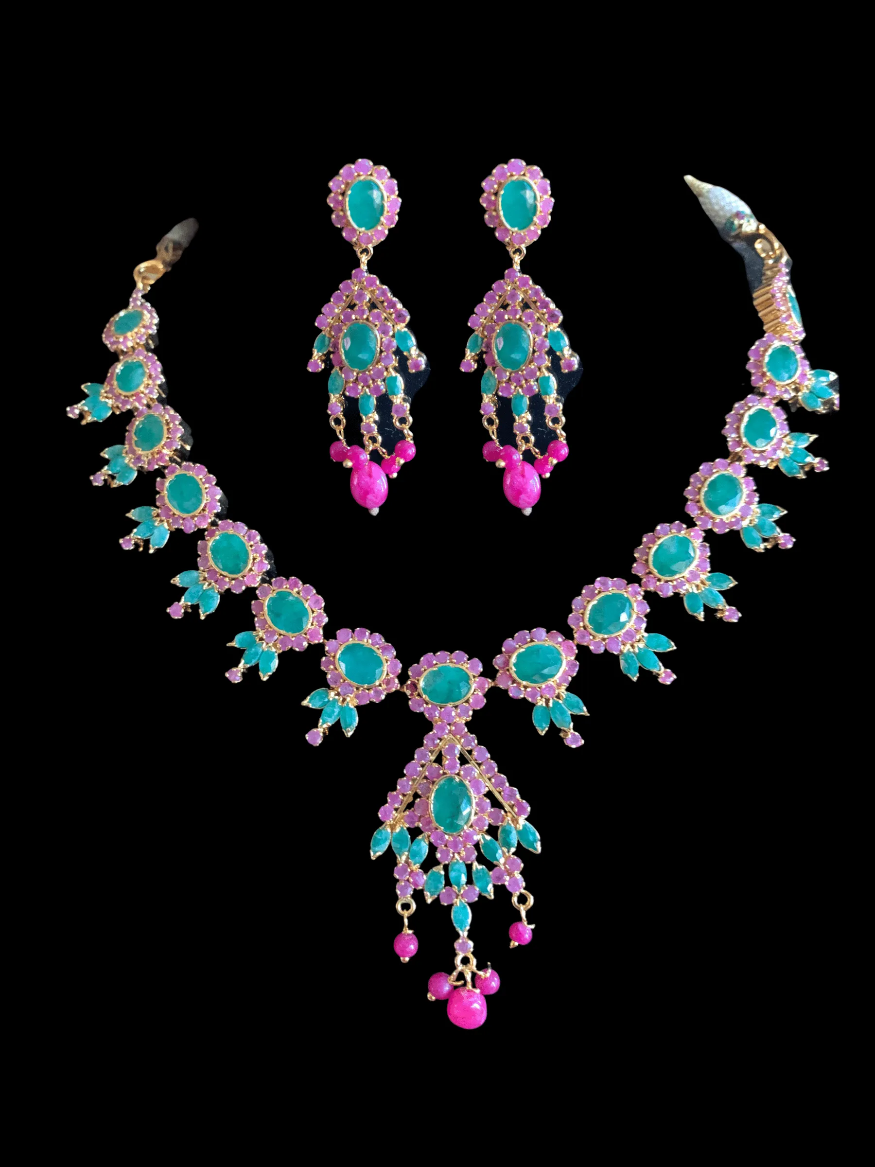 NS248  , real ruby emerald gold plated necklace set ( READY TO SHIP)