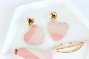 Pink Striped Sideways Heart Statement Earrings / Valentine Collection