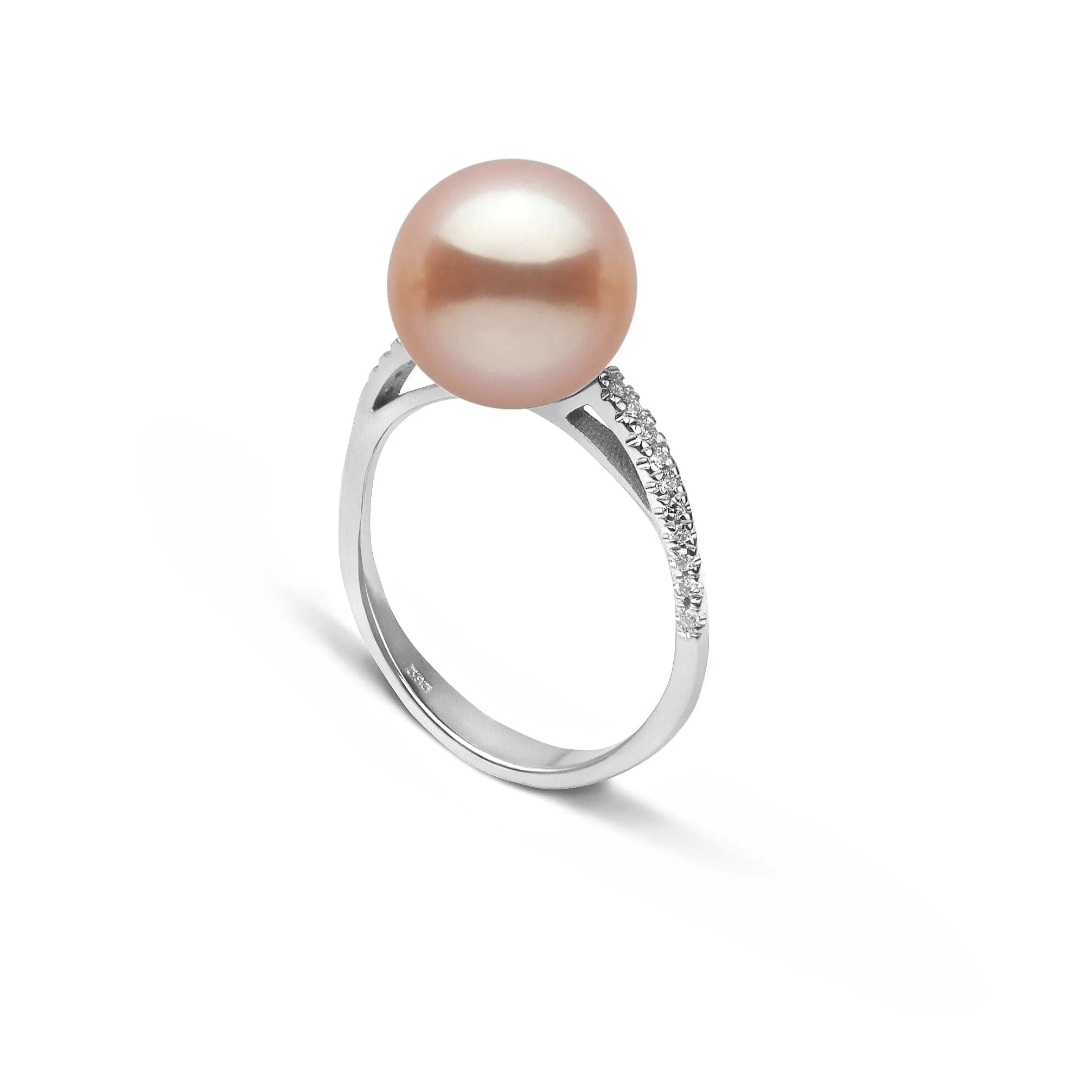 Pirouette Collection 10.0-11.0 mm Pink to Peach Freshadama Pearl and Diamond Ring