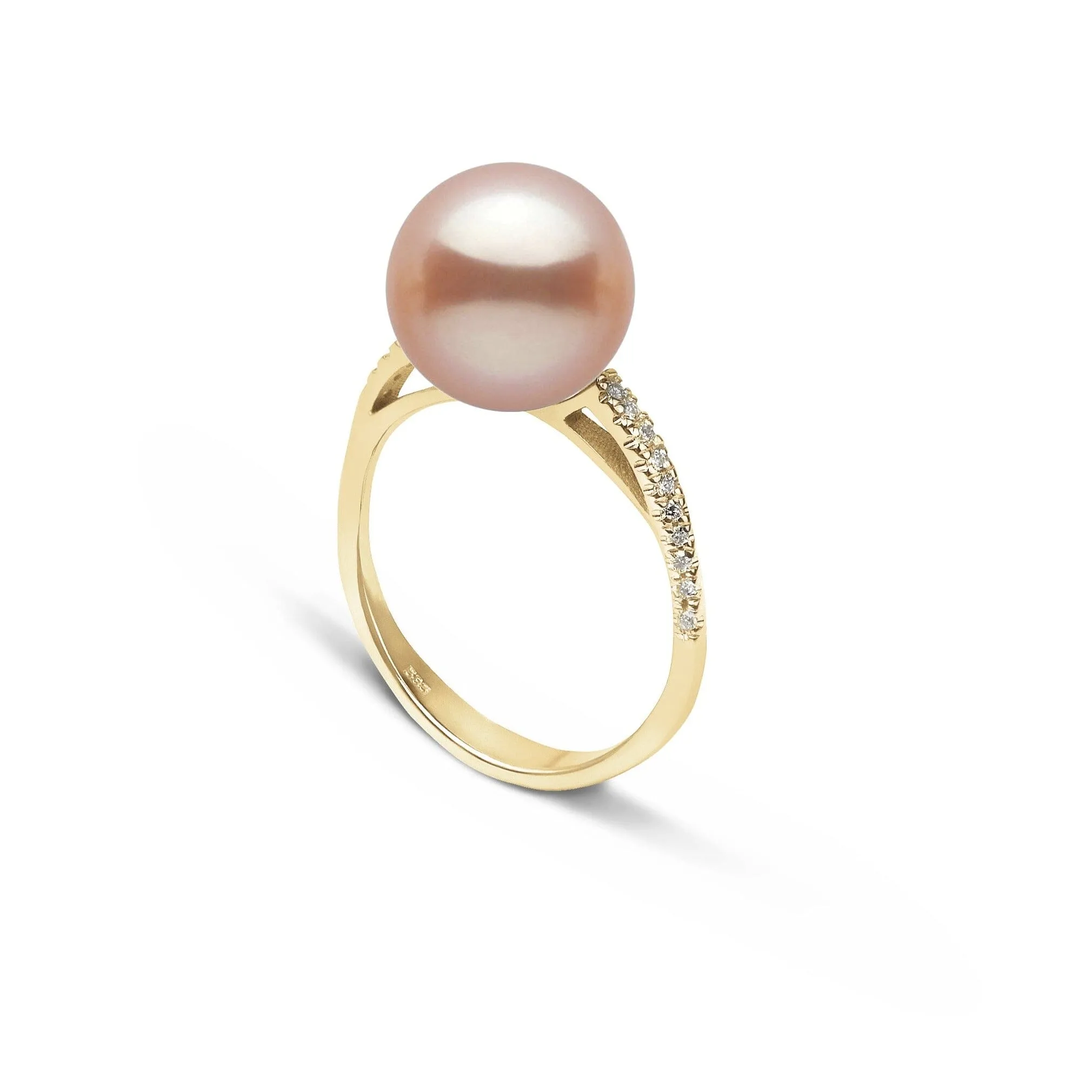 Pirouette Collection 10.0-11.0 mm Pink to Peach Freshadama Pearl and Diamond Ring