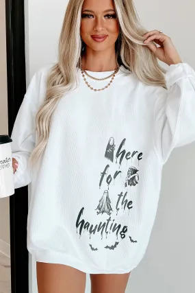 "Here For The Haunting" Corded Graphic Crewneck (White) - Print On Demand