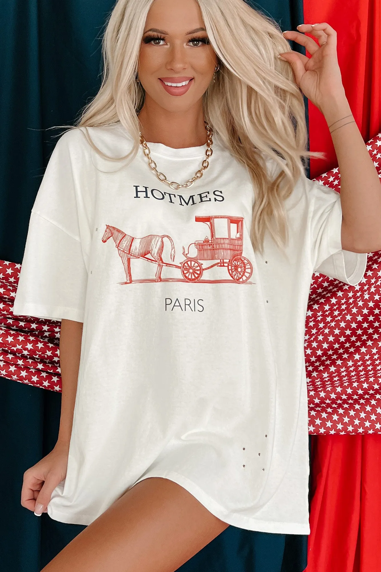 "HOTMES" Oversized Distressed Parody Graphic T-Shirt (Off White) - Print On Demand