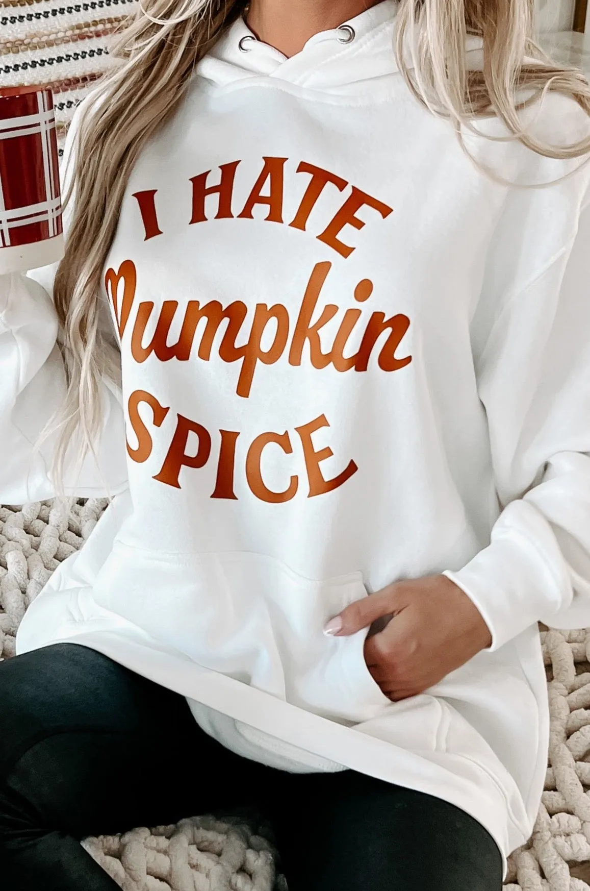 "I Hate Pumpkin Spice" Graphic Hoodie (White) - Print On Demand