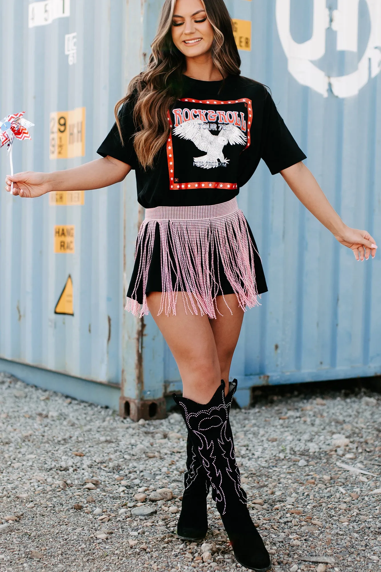 "Rock & Roll Tour" Oversized Graphic T-Shirt Dress (Black) - Print On Demand