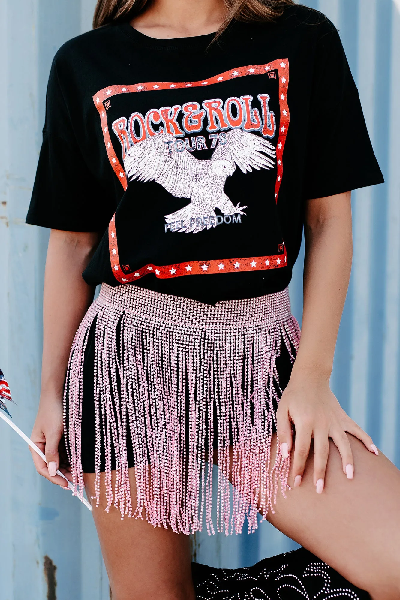 "Rock & Roll Tour" Oversized Graphic T-Shirt Dress (Black) - Print On Demand