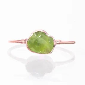 Raw Peridot Ring in Rose Gold