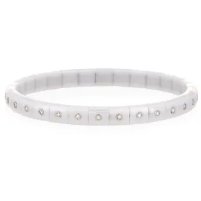 Roberto Demeglio Pura Glossy White Ceramic Elastic Bracelet Eternity Style Diamonds