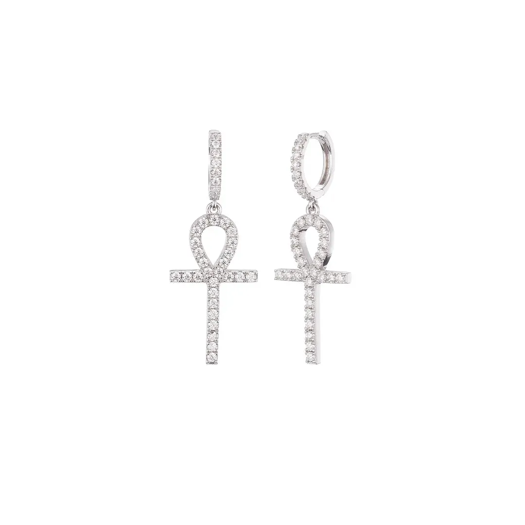 S925 Silver Moissanite Ankh Cross Earrings