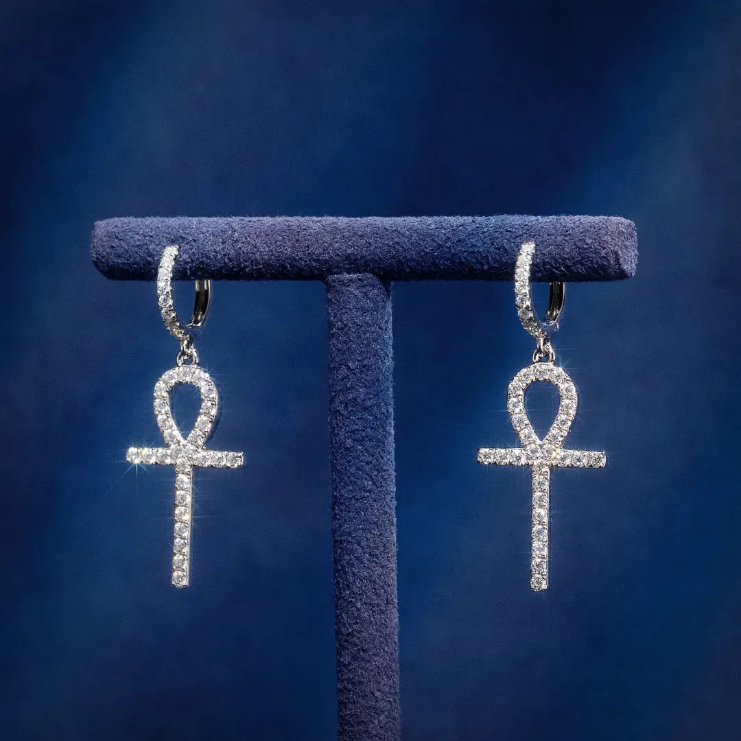 S925 Silver Moissanite Ankh Cross Earrings