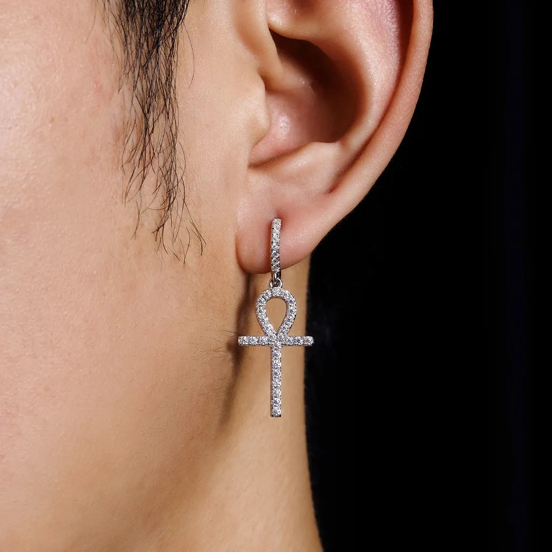 S925 Silver Moissanite Ankh Cross Earrings