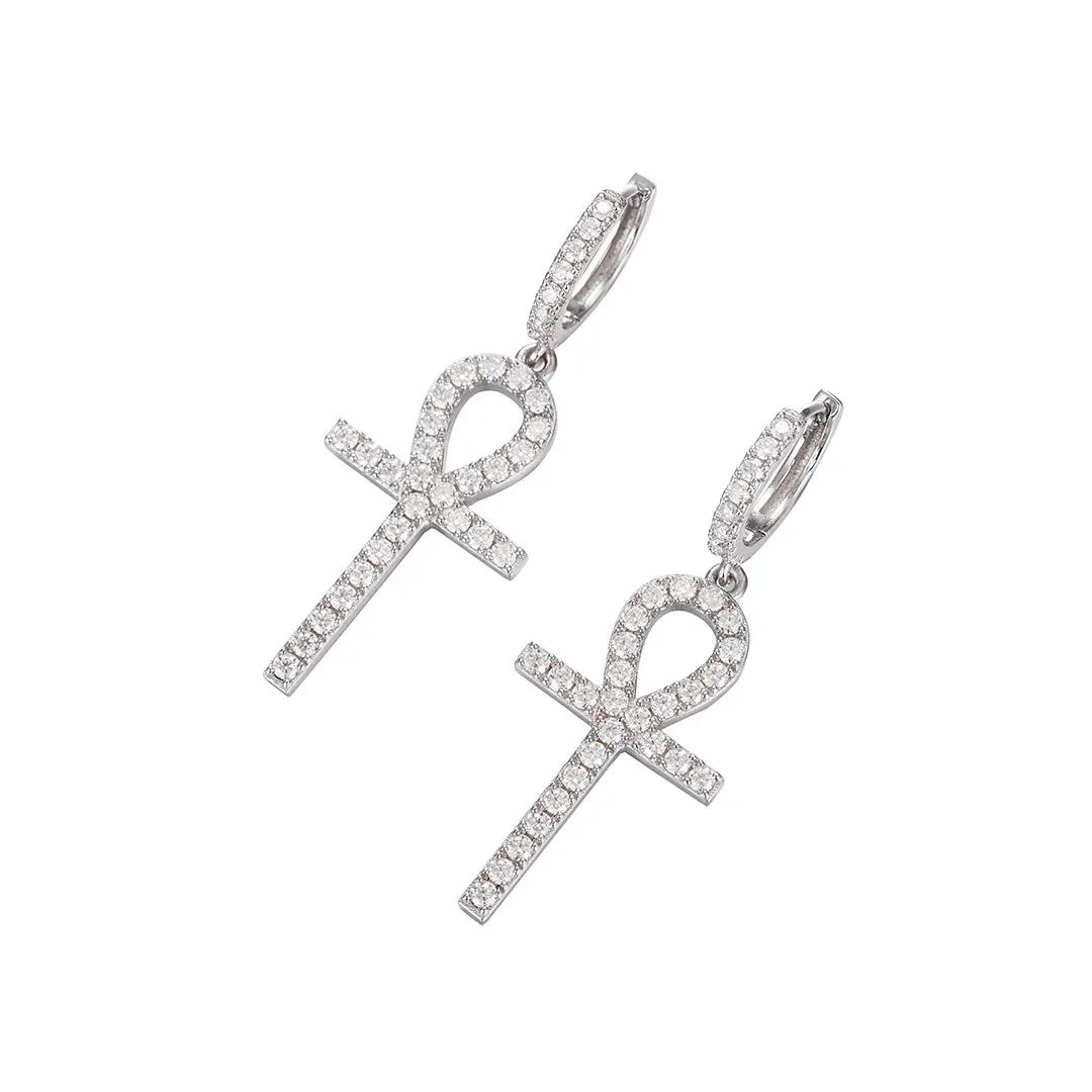 S925 Silver Moissanite Ankh Cross Earrings